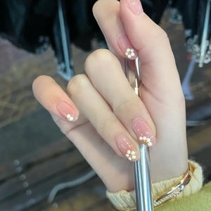 裸色珍珠小雏菊手工美甲贴片ol上班族穿戴甲片显白温柔气质假指甲