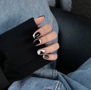 极简手工美甲黑白简约成品美甲穿戴式显白假指甲贴片春夏新款甲片