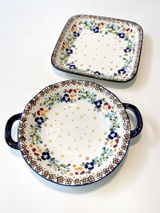 外贸出口餐具波兰瓷手绘釉下彩陶瓷方盘家用盘西餐盘双耳盘米饭碗