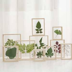 创意双面玻璃木质植物标本框原木色相框透明立体摆台挂墙实木画框