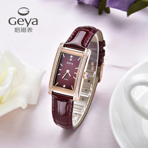 格雅GEYA手表女 方形简约时尚大气防水石英女表皮带钢带正品6253