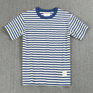 海军条纹t恤纯棉圆领短袖男重磅高克重男士打底衫宽松复古海魂衫