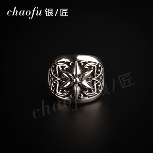 端克罗心潮流925银大号六芒星戒指 复古朋克风格 重器戒指