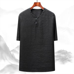 顺德龟裂纹香云纱男短袖上衣中老年爸爸中式真丝夏装丝绸男装高端