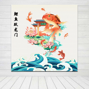 鲤鱼跃龙门挂画客厅书房旺宅风水画装饰画学生宿舍教室励志墙贴画