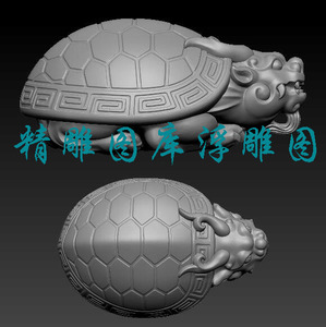 龙龟玉雕三维立体图圆雕雕刻机图图纸stl文件瑞兽龟3d打印模型01