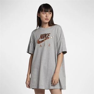 nike耐克女夏季长款t恤烫金大标logo纯棉宽松短袖运动上衣连衣裙