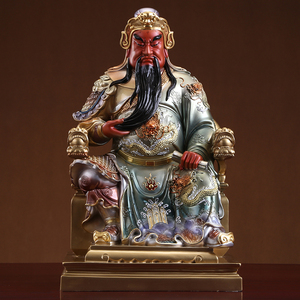 台湾彩绘纯铜看书春秋关公像供奉武财神关公神像关二爷摆件摆件