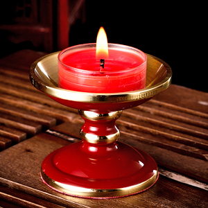 铜烛台蜡烛台复古家用酥油灯座供佛纯铜红色烛台一对佛前供灯摆件