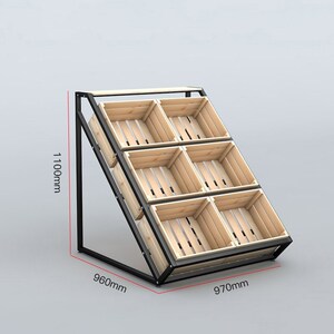 轻奢超市水果架子斜面展示架蔬菜货架堆头中岛柜木质多功能钢木货