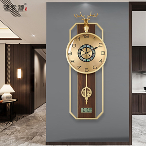 蔻安娜新中式轻奢挂钟客厅家用创意奢华实木钟表装饰中国风时钟表