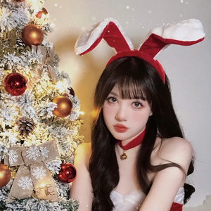 圣诞节头饰红色兔女郎发箍毛绒头箍cos装扮头箍新年兔耳朵发卡