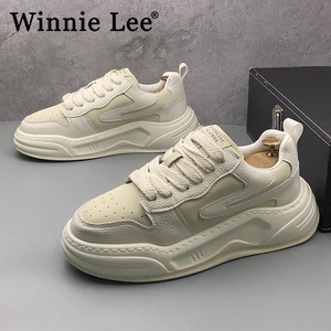 Winnie Lee男鞋厚底小白鞋2024年新款潮流休闲面包鞋男士运动板鞋