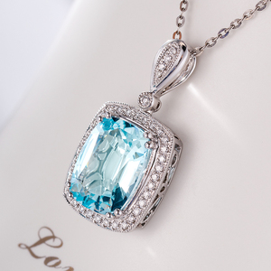 景承珠宝 天然海蓝宝吊坠 5a无烧 湖水蓝 18k金项饰彩宝镶嵌钻石