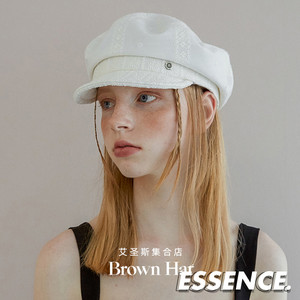 艾圣斯brownhat韩国品牌帽子女夏季薄款遮阳防晒白色刺绣报童帽