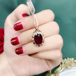 16ct优雅红石榴石吊坠 红宝石锁骨链18k玫瑰金配钻项链
