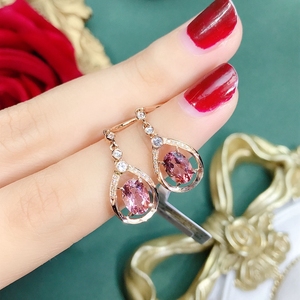 碧玺耳钉粉色天然