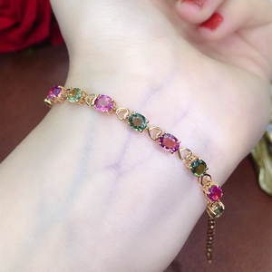 四月新品 碧玺手链18k金镶嵌钻石彩宝手链宝石手链女彩色天然宝石