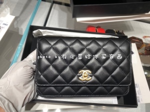 现货 韩国免税代 chanel香奈儿 金球限定金扣黑色菱格 woc 链条包