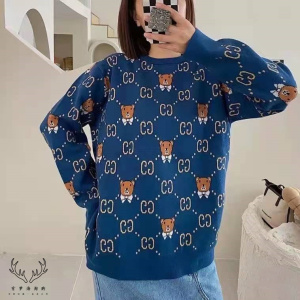 gucci/古驰秋冬新款小熊刺绣字母图案套头圆领毛衣针织衫上衣女装