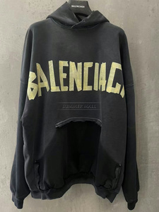 Balenciaga/巴黎世家 黄色胶带美纹 水洗黑色 酒红色 帽衫卫衣