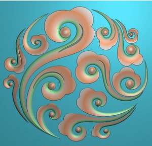 吉祥如意挂件圆牌圆形祥云木雕浮雕图石雕圆形云朵精雕图电脑雕刻