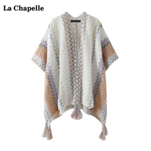 拉夏贝尔/La Chapelle民族风针织流苏披肩女春夏新款外套披风围巾
