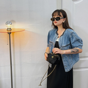 无领牛仔短外套