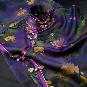 古醒春季新款 重缎香云纱珍珠扣平裁修身旗袍 gx929-16-128