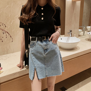 黑牛仔裙女开叉