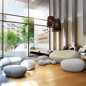 玻璃钢休闲椅商场创意软包鹅卵石造型座椅室内公共休息区沙发坐凳