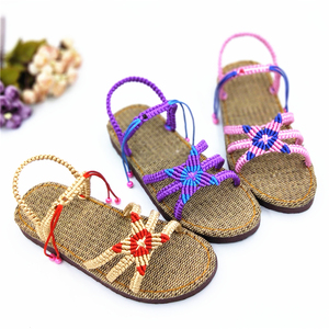 孺子牛女式儿童凉鞋中国结线编织夏季手工DIY居家平跟亚麻底材料