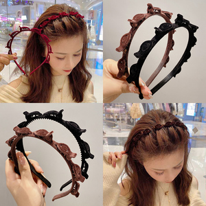 红色植绒编发发箍女前额刘海发夹高级感头饰网红碎发神器头箍发卡