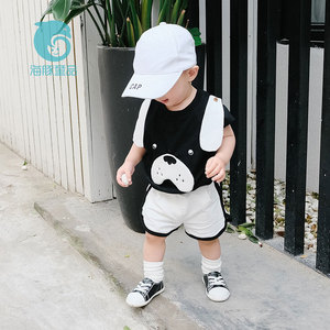 1-3岁婴儿潮装帅气男宝宝夏季黑白配洋气套装衣服卡通可爱萌衣服
