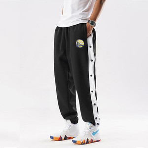 nba勇士队排扣裤卫裤男侧开口运动裤宽松免脱篮球裤出场训练长裤