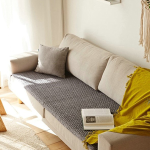 韩国现代简约全棉编织沙发垫纯棉布艺四季通用真皮轻奢纯色坐垫子