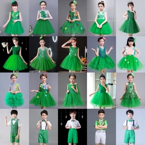 六一儿童节演出服绿色蓬蓬裙幼儿园舞蹈纱裙表演服装公主裙合唱服