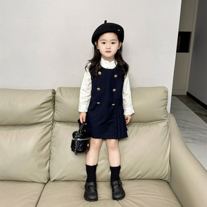 女童秋季套装新款宝宝学院风连衣裙韩版儿童洋气衬衫背心裙两件套