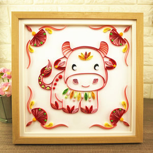 亲子幼儿园小学美术手工作业新年牛年生肖动物衍纸diy教程材料包