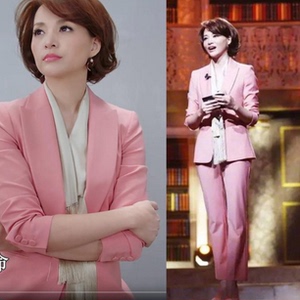 2018新款主持人董卿同款职业装气质粉色小西装套装西服两件套女装