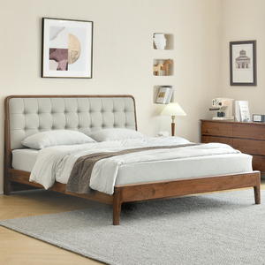 北美黑胡桃木床全实木家具真皮软靠现代简约1.8米双人床原木轻奢