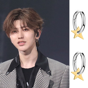 蔡徐坤同款医用钛钢防过敏耳环耳圈耳钉金色星星吊坠男女众抖音