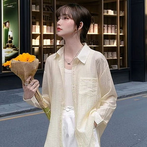 黄色气质高级感长袖防晒衬衫女夏季轻薄透气法式小清新雪纺上衣春