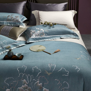 汉姿北极人 100支锦棉绣花四件套 极简主义刺绣国潮风 床上用品