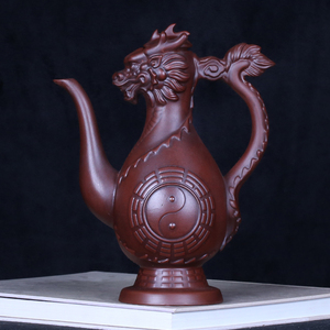 台湾回流老茶壶宜兴紫砂明清老艺人全手工底槽青太极八卦龙头酒壶