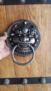 仿古大门兽头门环狮子头纯铜配件黄铜拉手俯首铺首兽面大把手门锁