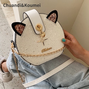 小ck女包可爱猫咪2021新款潮小圆包星空亮片链条单肩斜挎包圆形包