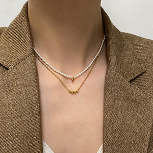 doudoustore 施家珍珠金豆叠戴项链女设计感小众ins风颈链锁骨链