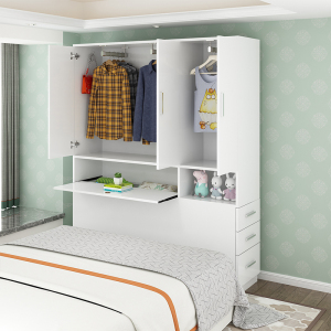 简约床尾夹缝衣柜侧面抽拉窄柜实木生态板儿童衣橱转角两门收纳柜