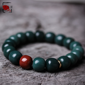 海南绿菩提根风化翡翠绿幽灵阴皮绕指柔男士文玩单圈女生菩提手串